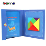 Magnetic Tangram Puzzle Book Portable Preschool Baby Kids Toys Intelligence Jigsaw Puzzle Wooden Educational Toys for Children