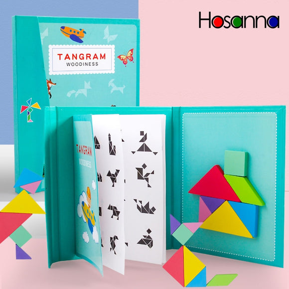 Magnetic Tangram Puzzle Book Portable Preschool Baby Kids Toys Intelligence Jigsaw Puzzle Wooden Educational Toys for Children